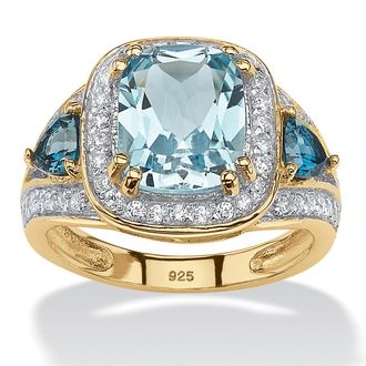 Palm Beach Jewelry 5.13 TCW Blue Topaz 18k Gold Plated Silver Ring