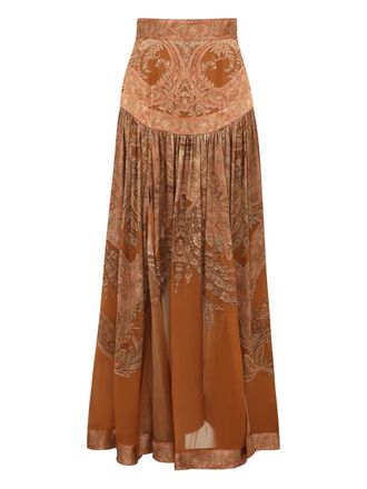 Zimmermann Memento Burnout maxi-rok met paisley-patroon en split - Bruin