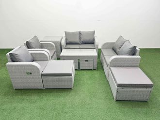 Fimous PE Wicker Rattan Furniture Sofa Sets with Coffee Table Love Sofa in Light Grey