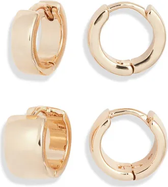 Open Edit Set of 2 Huggie Hoop Earrings in Gold at Nordstrom