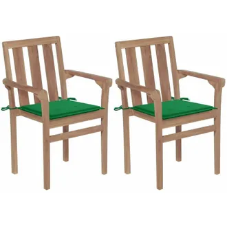 vidaXL Sillas De Jard&iacute;n Con Cojines Verdes 2 Piezas Masivas De Teca