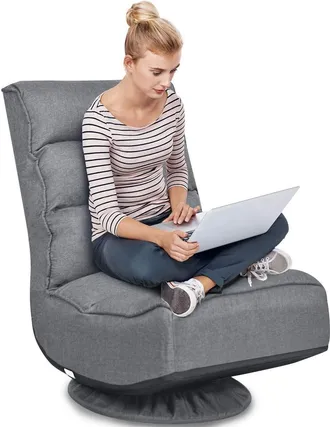 Costway Costway - Poltrona Sedia Relax Pieghevole Reclinabile Girevole, Divano Comodo Per Studio Salotto, Con Schienale, Ottima Per Rilassarti, Grigio