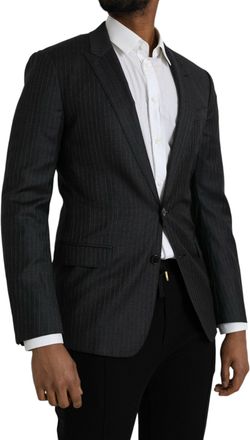 Dolce & Gabbana Mens Black Stripe Martini Single Breasted Coat Blazer Virgin Wool Clothing