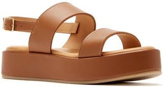 La Canadienne Sarai Waterproof Slingback Platform Wedge Sandal in Cognac Leather at Nordstrom, Size 11