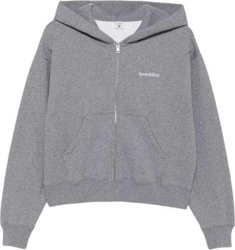 Sporty & Rich Logo-embroidered Zip-up Hoodie - Dames - Sweatshirts & Hoodies - Grijs - Maat: M Katoen