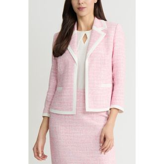 Kasper Contrast Trim Open Front Cardigan in Pink Perfection Multi at Nordstrom, Size 18