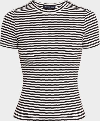 Veronica Beard Draya Short-Sleeve Stripe Button Tee