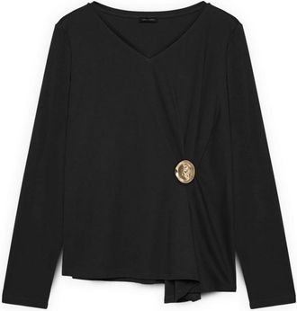 Fiorella Rubino Jersey T-shirt met wikkeldesign - Dames - Blouses - Zwart - L - Katoen - Overhemden