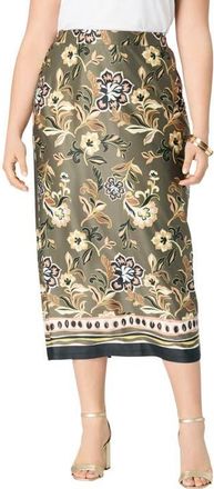 Roaman's Ultrasmooth Fabric Midi Skirt in Olive Batik Border at Nordstrom, Size Small
