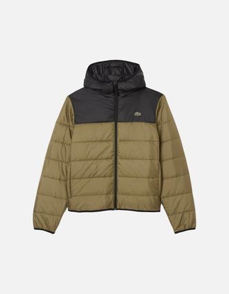 Lacoste Mens Lacoste Water-Repellent Quilted Puffer Jacket Khaki Green/Black - Tan - Size: 42/Regular