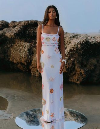 Oceanus Womens New York Strapped Dress White in Stock - Pink - Size: 10/8