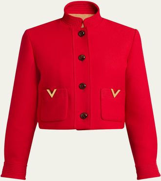 Valentino Garavani V-Logo Wool-Silk Single-Breasted Peacoat
