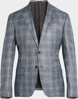 Emporio Armani Mens Bamboo Textured Plaid Sport Coat