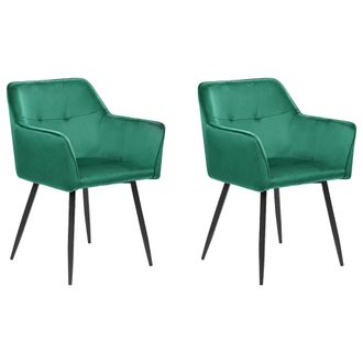 Beliani Beliani - Conjunto De 2 Sillas De Comedor De Terciopelo Verde Esmeralda Negro Reposabrazos Jasmin