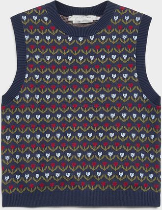 Contemporaine Womens Floral jacquard pure cotton sweater vest