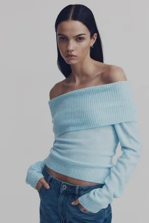 H&M Off-the-shoulder Jumper in Light Blue at Nordstrom, Size Xx-Small
