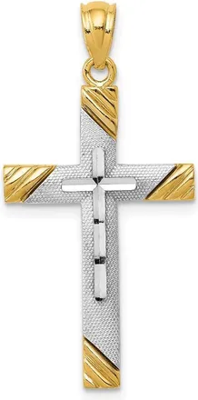 Diamond2Deal 14k Yellow Gold Rhodium Cross Pendant