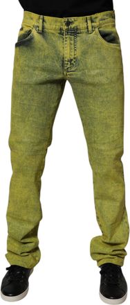 Dolce & Gabbana Mens Straight Leg Acid Wash Jeans - Khaki Cotton - Size EU 48 (Mens)
