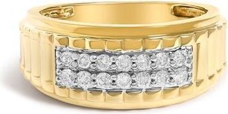 House of Brilliance Mens 14K Yellow Gold Plated Sterling Silver 3/8 Cttw Diamond Ribbed Band Ring in Yellow Gold Over Silver at Nordstrom, Size 10