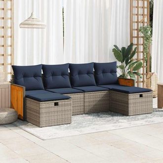 vidaXL Set De Muebles De Jard&iacute;n 6 Pzas Y Cojines Rat&aacute;n Sint&eacute;tico Gris Vidaxl