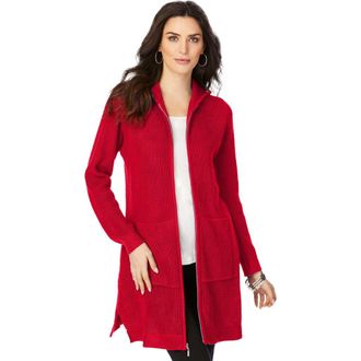 Roaman's Waffle Mega Length Zip Hoodie in Vivid Red at Nordstrom, Size 12
