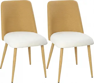 OEM Juego De 2 Sillas De Cocina Con Respaldo De Pu De Imitaci&oacute;n Rat&aacute;n Patas De Acero Y Asiento Acolchado Marr&oacute;n Y Beige