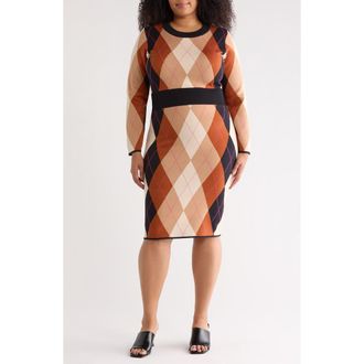 By Design Sorority Long Sleeve Sweater Dress in Diamond Argyle at Nordstrom Rack, Size 1X