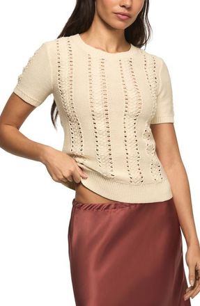 Lucky Brand Pointelle Short Sleeve Sweater in Turtledove at Nordstrom, Size X-Small
