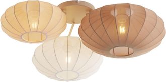 QAZQA Qazqa Plaf&oacute;n Japandi Blanco Con Beige Y Marr&oacute;n 3 Luces - Multi