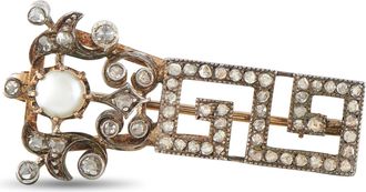 Luxury Bazaar Antique 14K Rose Gold and Silver Topped Rose-Cut 0.80ct Diamond Pearl Brooch MF19-091426