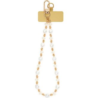 Chelsea28 Faux Pearl Beaded Phone Wrist Strap in White- Gold at Nordstrom