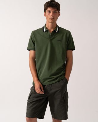 HUGO BOSS Mens Regular Fit Paddy AP Heritage Logo Detail Polo Shirt in Olive Cotton - Size Medium