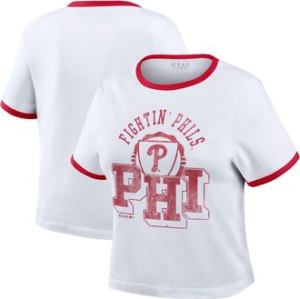 WEAR by Erin Andrews Womens WEAR by Erin Andrews White Philadelphia Phillies Ringer Baby T-Shirt at Nordstrom, Size Large