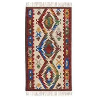 Beliani Alfombra Kilim De Lana Multicolor 80 X 150 Cm A Mano Oriental Borlas Arevik