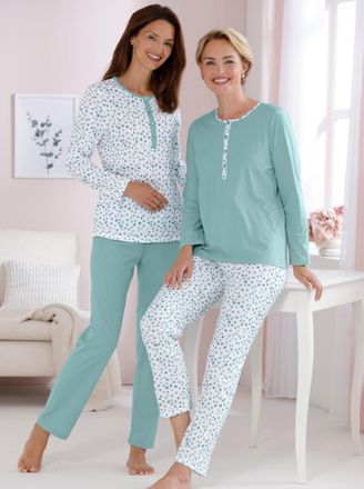 Ascafa Schlafanzug ASCAFA, Damen, Gr. 36/38, gr&uuml;n (mint, bedruckt), 100% Baumwolle, Homewear-Sets Schlafanzug