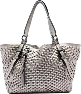 Burberry Pre-owned Tote Bags, female, Beige, Size: ONE SIZE Pre-owned Metallic Woven Tote