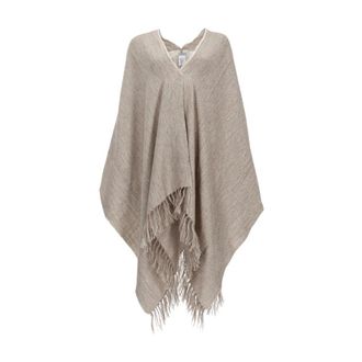 Brunello Cucinelli Capa de mezcla de lino con flecos - Jackets - Mujer - Beige - ONE SIZE