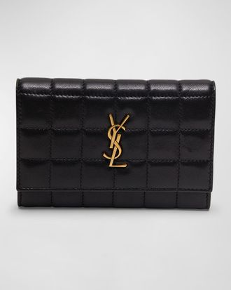 Saint Laurent YSL Monogram Flap Small Wallet in Quilted Smooth Leather