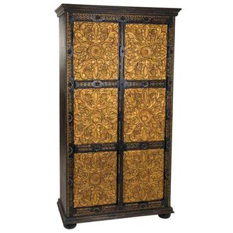 Wanderlust Deco Armario De Madera Tallada Negro 102x44x183