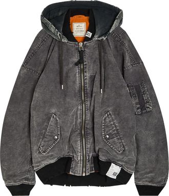 Miharayasuhiro Hooded Distressed Denim Bomber Jacket - Black - 46 (IT46 / S)