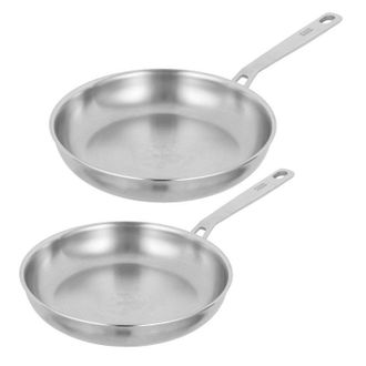 Kuhn Rikon Culinary Fiveply Stainless Steel & Aluminium Uncoated Induction Safe Frying Pan, Set of 2, 24cm & 28cm in Silver