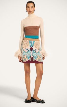 La DoubleJ High Kick Top With Feathers in Color Block Ecru/tobacco/blue at Nordstrom, Size Xx-Large