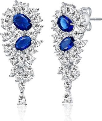 Rachel Glauber White Gold Plated with Sapphire Blue Cubic Zirconia Cluster Dangle Earrings