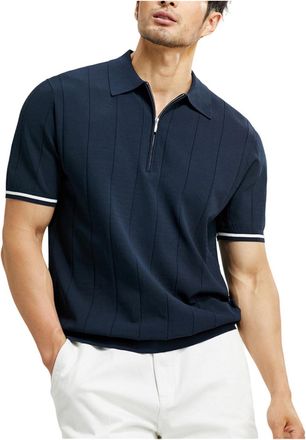 Generic Mens Solid Color Short Sleeve Striped Polo Shirt Moisture Wicking Goout Shirt Lapel Tee Top Black