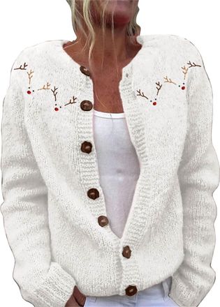 Generic Fairisle Jumper Women Wool Button up Ladies Christmas Jumpers Plus Size Christmas Jumpers for Women UK Loose Comfortable Sweaters for Women UK Knitted