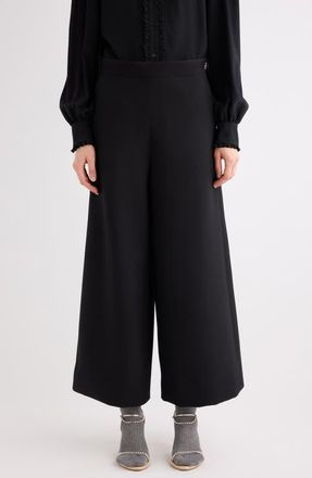 Chlo&eacute; Virgin Wool Cr&ecirc;pe Crop Wide Leg Trousers in Black at Nordstrom, Size 36