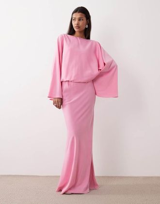 Gina Tricot Gina Tricot - Vestito lungo rosa con drappeggio sul retro