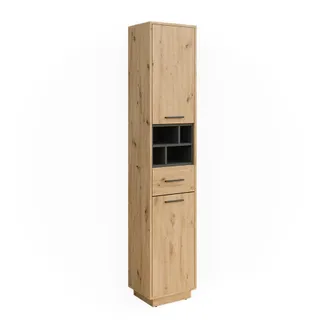 Vicco Armario De Ba&ntilde;o Beatrice, Roble Artesanal/antracita, 38 X 190 Cm Con Puertas, Caj&oacute;n