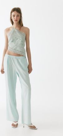H&M Wide-leg linen-blend pants in Light Turquoise at Nordstrom, Size Xx-Large