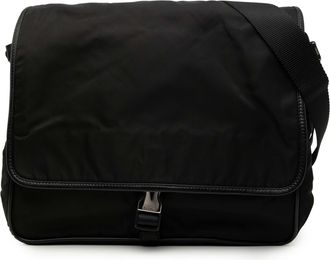 Prada Pre-owned Womens Saffiano Trimmed Tessuto Buckle Messenger Bag - Black Textile - One Size